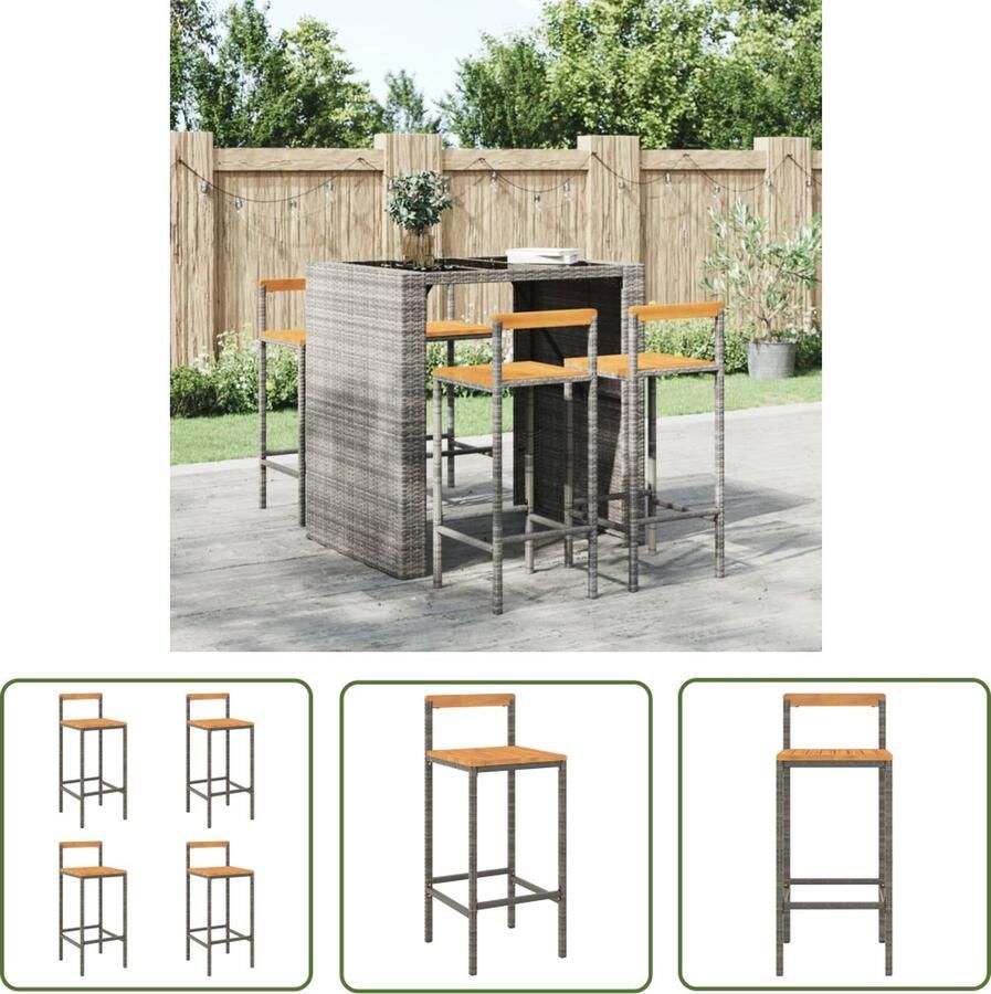 The Living Store Barkrukken PE-rattan grijs 40 x 44 x 100 cm Esthetisch en comfortabel Barstoelen Barkrukken Eetkamerstoelen Outdoor Meubels Tuinset - Foto 2