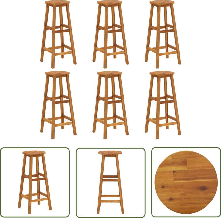 The Living Store Barkrukken 6 st massief acaciahout Barstühlen Tuinset Acacia Hout Buitentijd Lounge Stoel