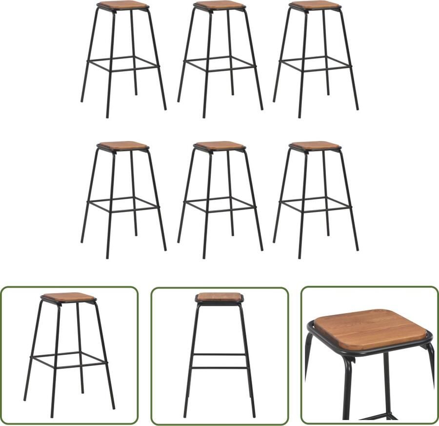 The Living Store Barkrukken Zwart 43 x 43 x 76 cm Staal en grenenhout Barstühlen Zwarte Stoelen Houten Barkrukken Industriële Barkrukken Eetkamerstoelen - Foto 2