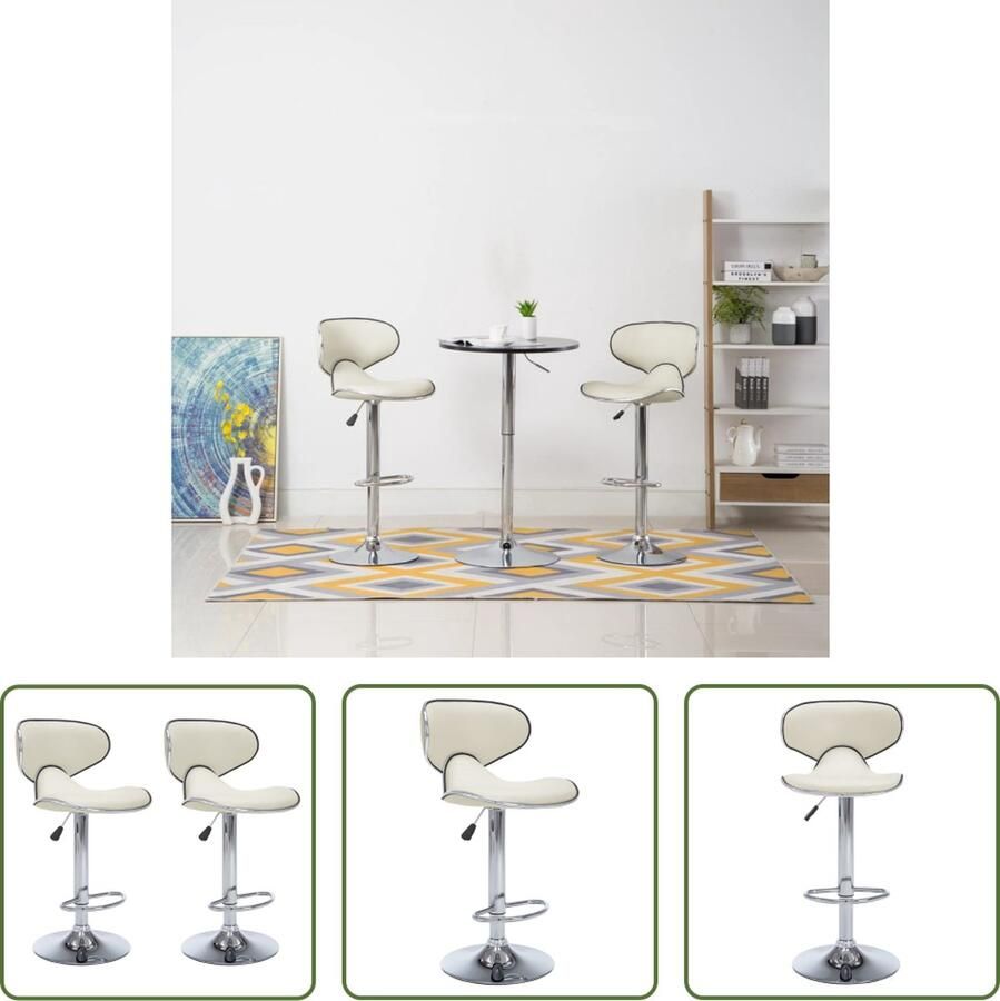 The Living Store Barkrukken 2 st kunstleer crèmekleurig Barstühlen Krukjes Barkrukken Eetkamerstoelen Comfortabele Stoelen - Foto 2