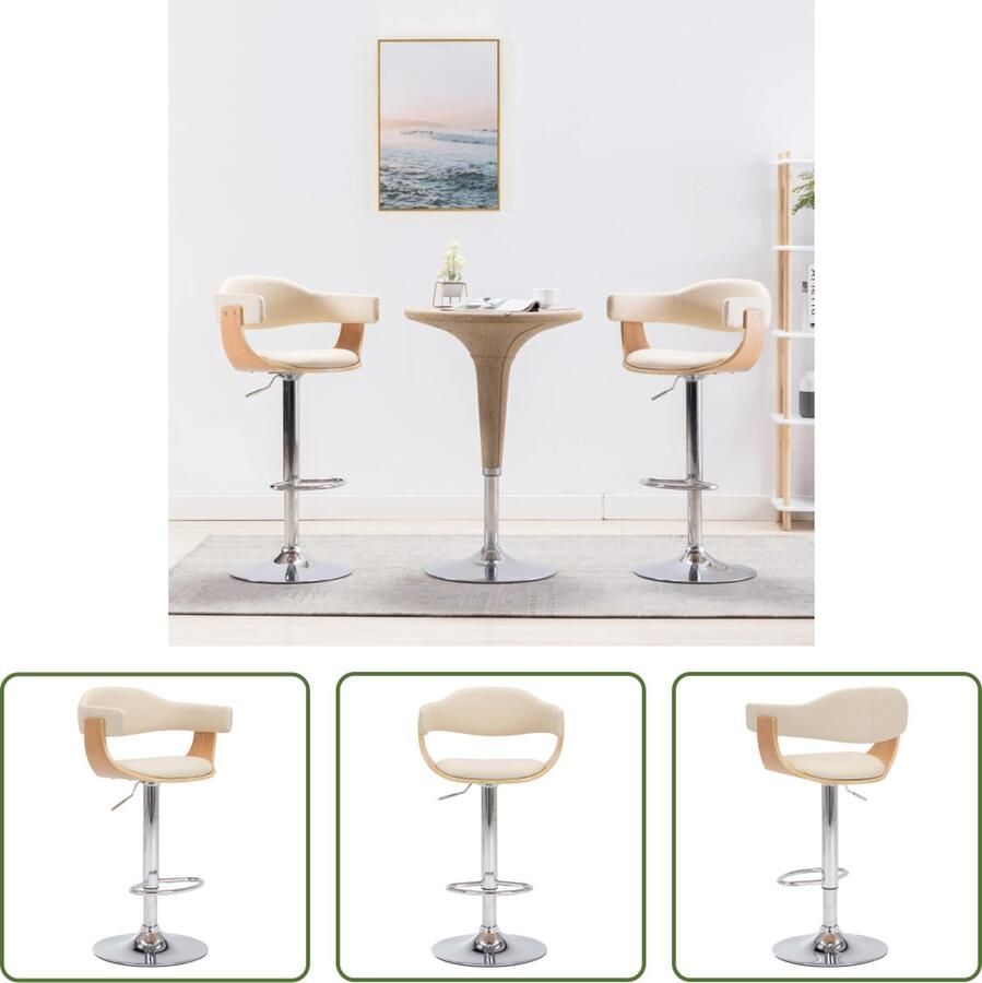 The Living Store Barkrukken Crème Lichtbruin Kunstleer Hout IJzer 53x48x(88-109)cm Set van 2 Barkrukken Eetkamerstoelen Stoffen Barkrukken Kunstleder Barkrukken Adjustable Height Chairs - Foto 2