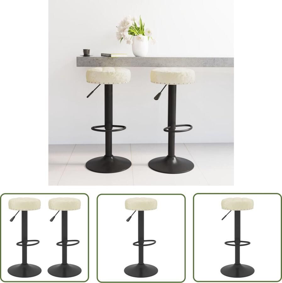 The Living Store Barkrukken 2 st fluweel crèmekleurig Barstühlen Eetkamerstoel Stoffen Stoel Lounge Stoel Crema - Foto 2