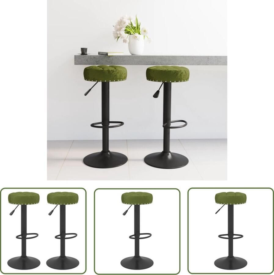 The Living Store Barkrukken fluweel lichtgroen 38.5 x 38.5 x (63-83) cm comfortabel Barstoel Barkruk Stoel Lounge Stoel Fluweel Stoel - Foto 2