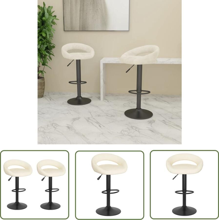 The Living Store Barkrukken Fluweel Verstelbare Hoogte met Voetensteun Crème 45 x 43 x (75-97) cm Staal Barstoel Kruk Eetkamerstoel Lounge Stoel Velvet Bank - Foto 2