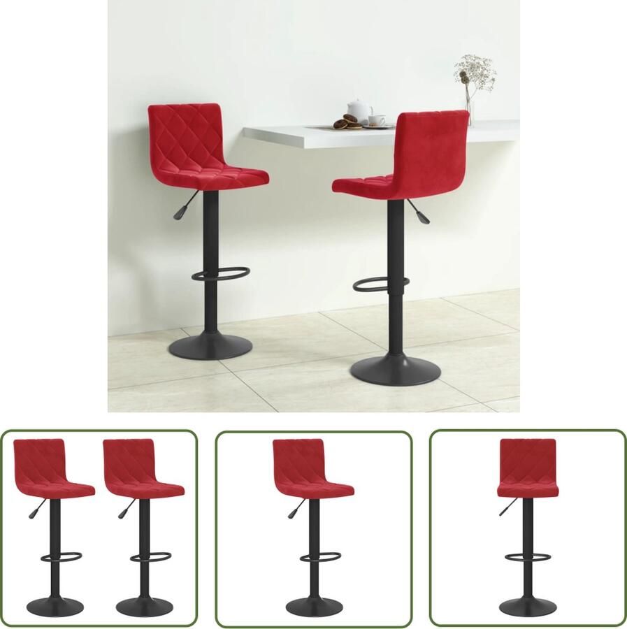 The Living Store Barkrukken 2 st fluweel wijnrood Barstoel Barkruk Lounge Stoel Fluweel Stoel Rode Stoel - Foto 3
