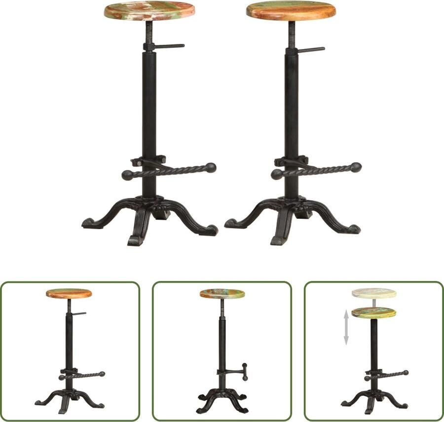 The Living Store Barkrukken Gerecycled Hout Meerkleurig 30x30x(68-78) cm Verstelbaar - Foto 2