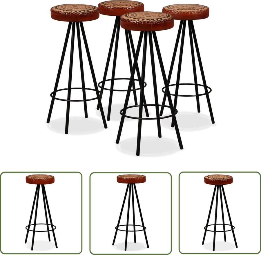 The Living Store Barkrukken IndustriÃle uitstraling Leer en canvas 30 x 76 cm Set van 4 Barstoelen Barkrukken Industriele Stoel Leren Stoel Canvas Stoel - Foto 2