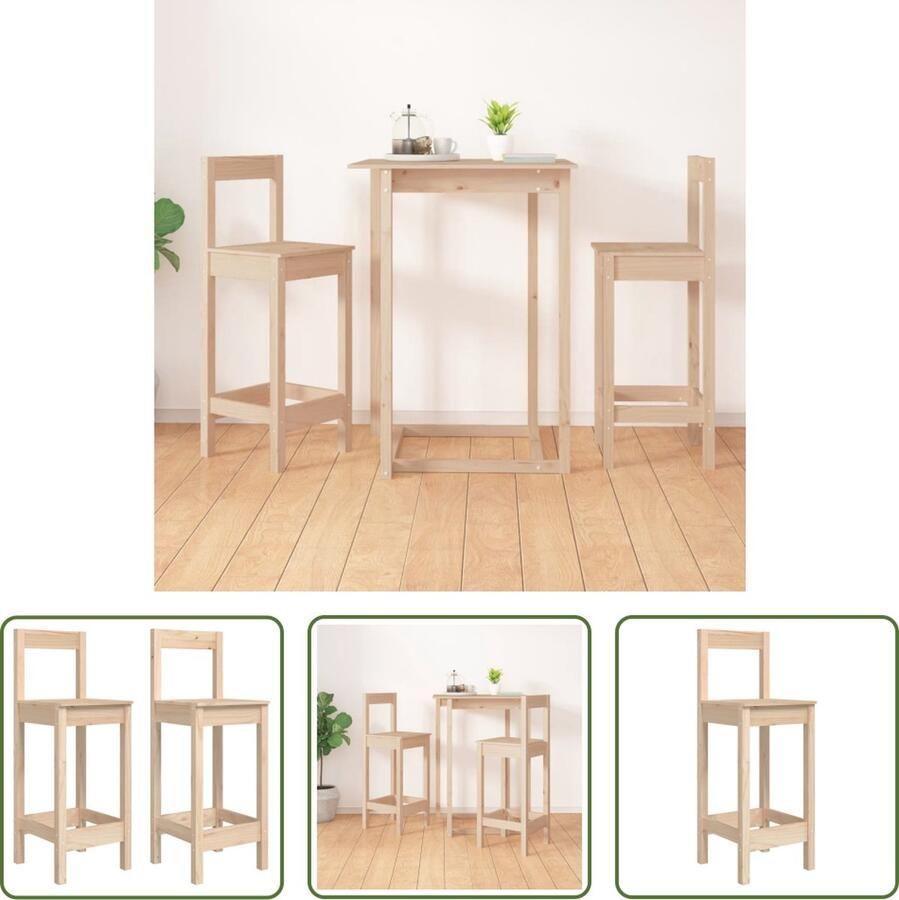 The Living Store Barkrukken Massief Grenenhout Set van 2 40 x 41.5 x 112 cm Comfortabele zitervaring Breed toepasbaar - Foto 2