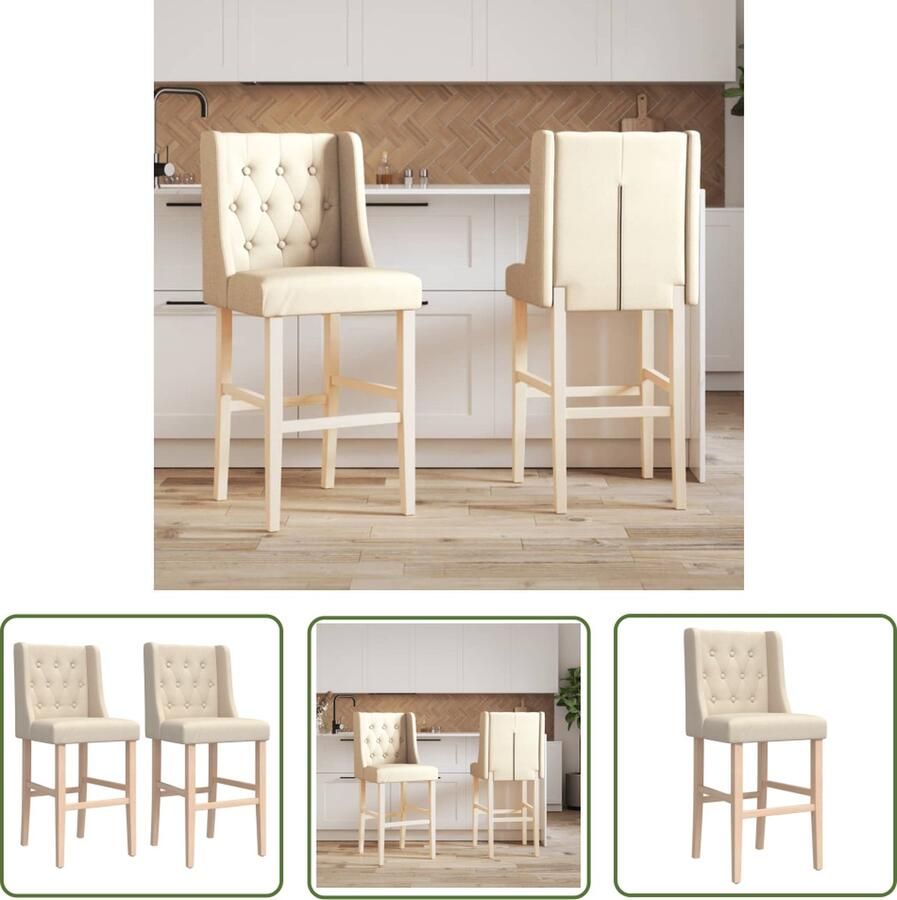 The Living Store Barstoelen 2 st massief rubberhout en stof Barkrukken Barstoelen Houten Barkrukken Krukken Eetkamerstoelen - Foto 2
