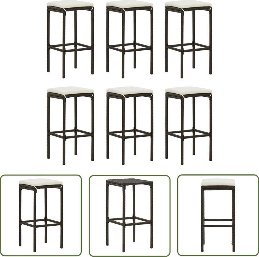 The Living Store Barkrukken Set van 4 PE-rattan staal Bruin Crèmewit kussen 38 x 38 x 76 cm Barstoelen Barkrukken Keuken Stoelen Eetkamerstoelen Outdoor Meubilair - Foto 4