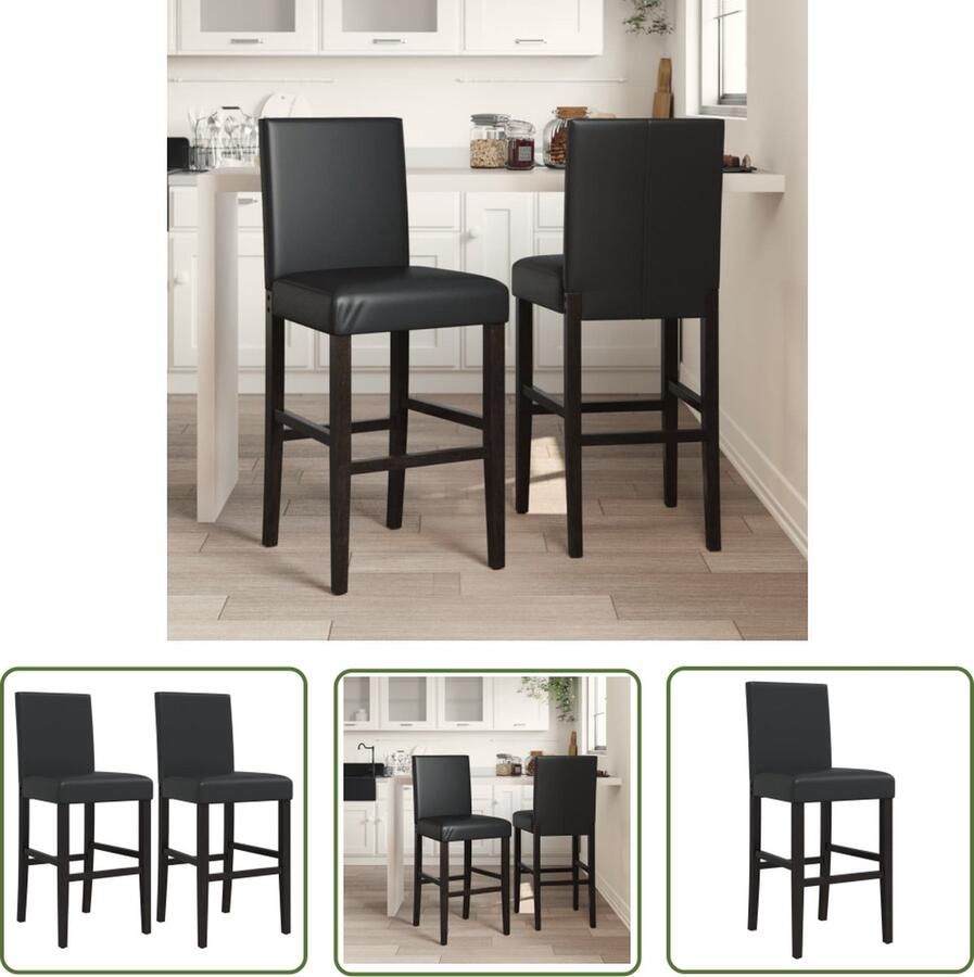 The Living Store Barkrukken Multifunctioneel 43.5 x 51 x 112 cm Zwart kunstleer massief rubberhout Barkruk Barstool Keukenstoel Eetkamerstoel Designstoel - Foto 2