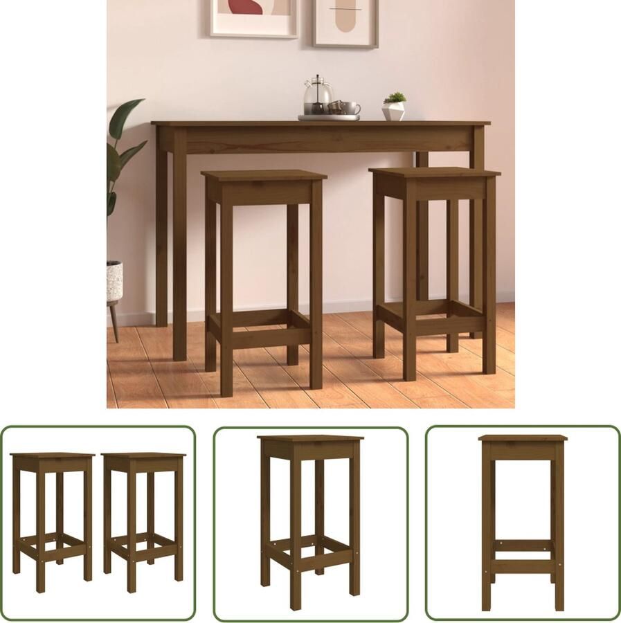 The Living Store Barkrukken Rustiek Houten 40 x 40 x 78 cm Honingbruin Massief Grenenhout - Foto 2