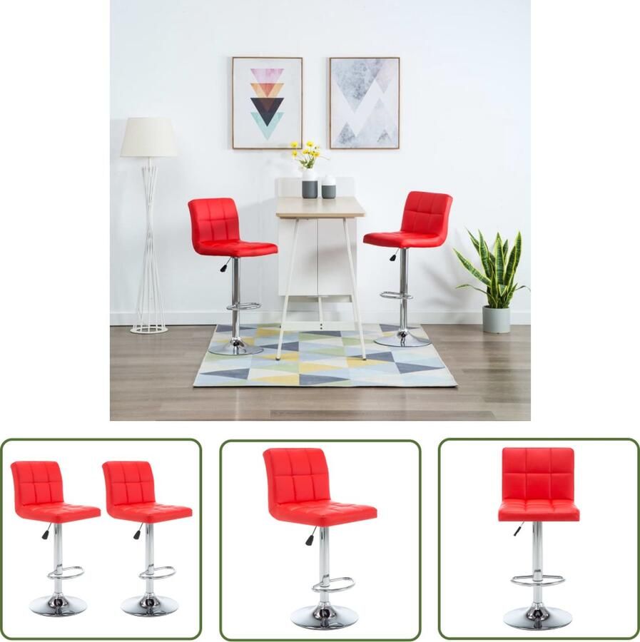 The Living Store Barkrukken set Kunstleer Rood Gasveermechanisme Verstelbaar