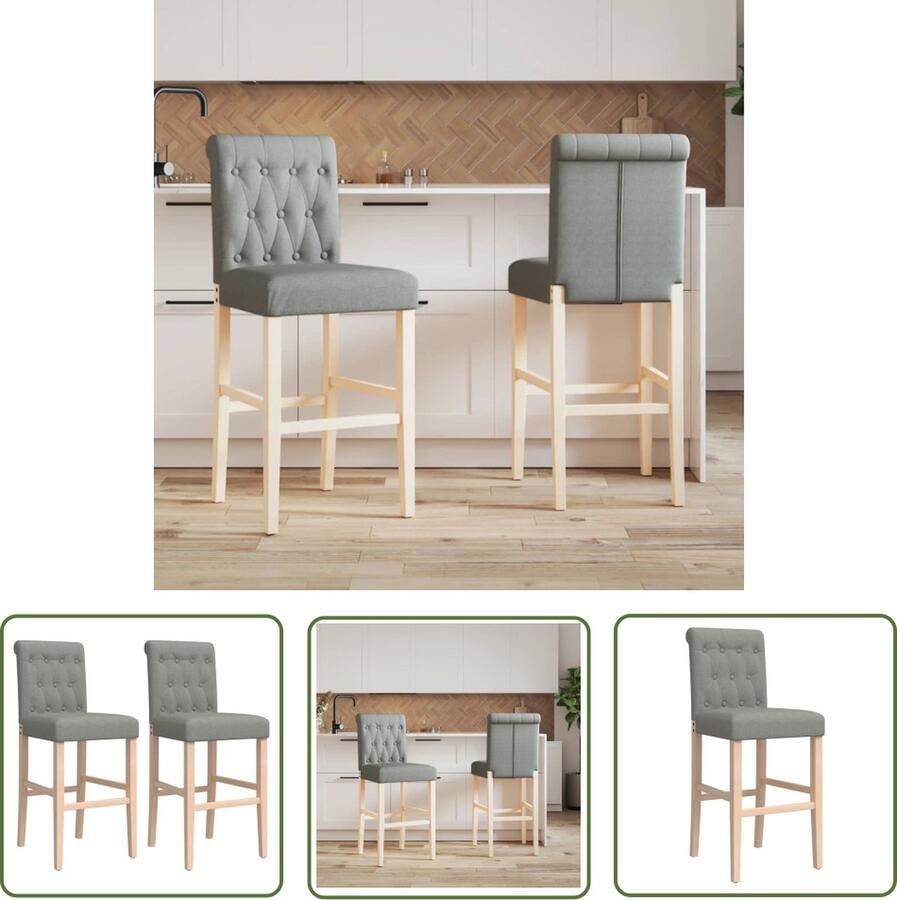 The Living Store Barkrukken Set van 2 Lichtgrijs 44 x 54 x 112 cm Stabiel Rubberhout Frame Barkrukken Barstoelen Eetkamerstoelen Design Meubels Houten Stoelen - Foto 2