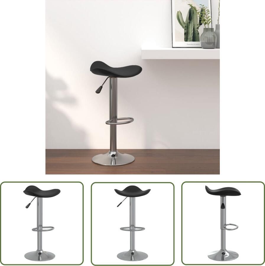 The Living Store Barkruk verchroomd staal en kunstleer zwart Barstoelen Barkrukken Stoelen Zitzakken Meubilair - Foto 3