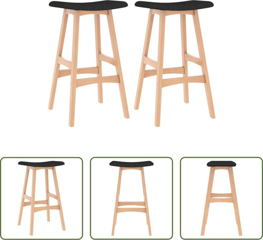 The Living Store Barkrukken Zwart 44 x 27 x 70 cm Zacht bekleed Massief beukenhout Voetensteun 2 stuks - Foto 2