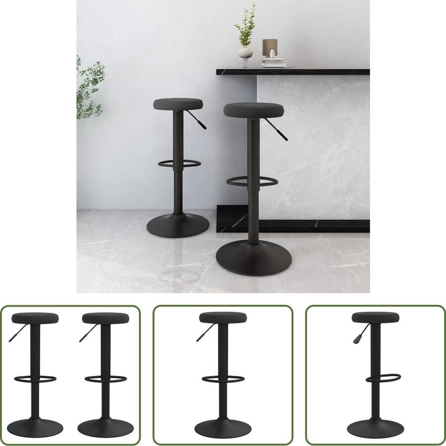VidaXL Barkrukken Barstoelen Barkrukken 2 st fluweel zwart Velvet Meubels Zwarte Meubels Eetkamermeubilair - Foto 2