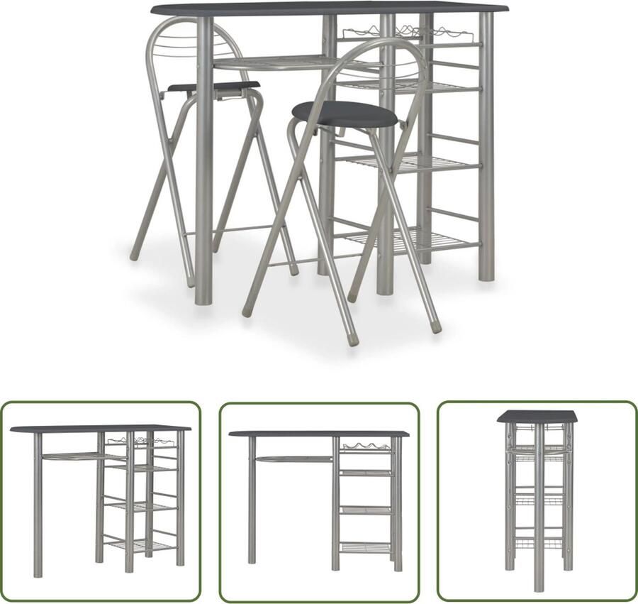The Living Store Barset Bistro 117 x 40 x 85 cm Hout Staal Zwart Zilver Bartafel Bistrotafel Houten Tafel Metalen Tafel Zwarte Tafel