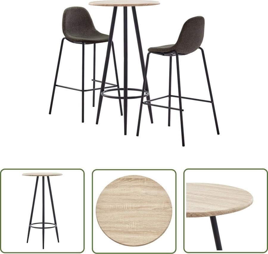 The Living Store Barset Eiken Bartafel 60x107.5 cm Barstoelen 51x49x99 cm Polyester bekleding Donkergrijs