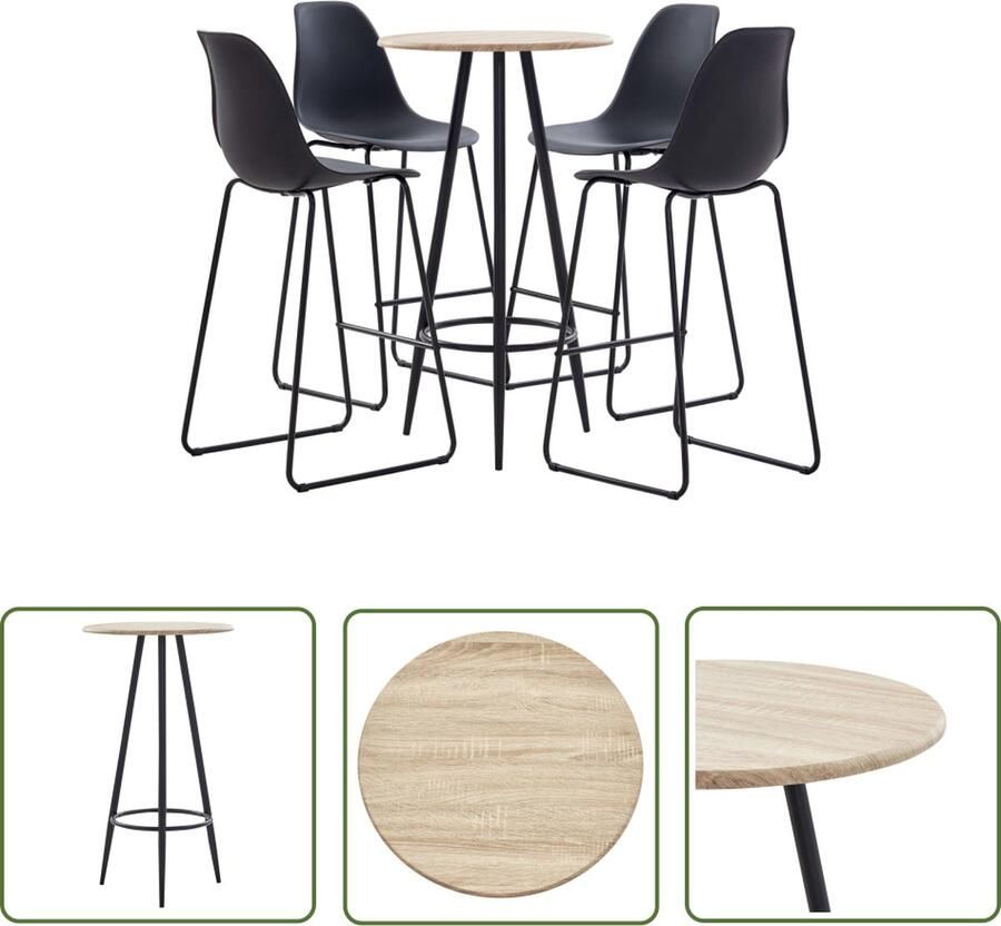 The Living Store Barset Eiken Bartafel 60x107.5cm + 4 Barstoelen 48x57x112.5cm Zwart