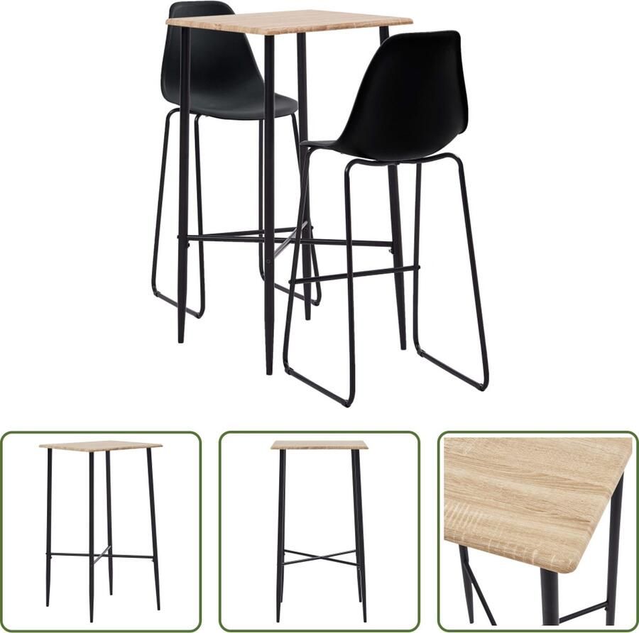 The Living Store Barset Eiken Bartafel 60x60x111cm Barstoelen Kunststof Zwart 48x57x112.5cm