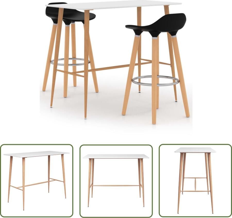 The Living Store Barset Stijlvol Wit 120 x 60 x 105 cm MDF Metaal Beukenhout Barset Barstoel Eetkamerset Houten Meubels Moderne Meubels