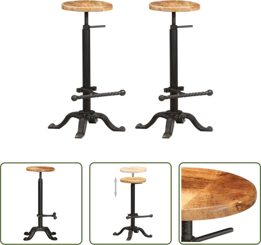 The Living Store Barstoel Mangohout Bruin Zwart 30 x (68-78) cm Handgemaakt - Foto 2