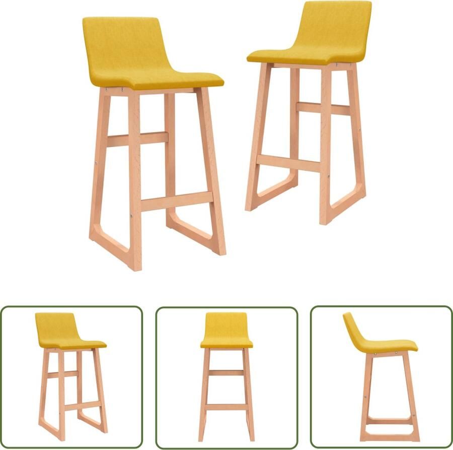 The Living Store Barstoel Mosterdgeel Stof Beukenhout 38x45x85 cm Ingebouwde voetensteun - Foto 2