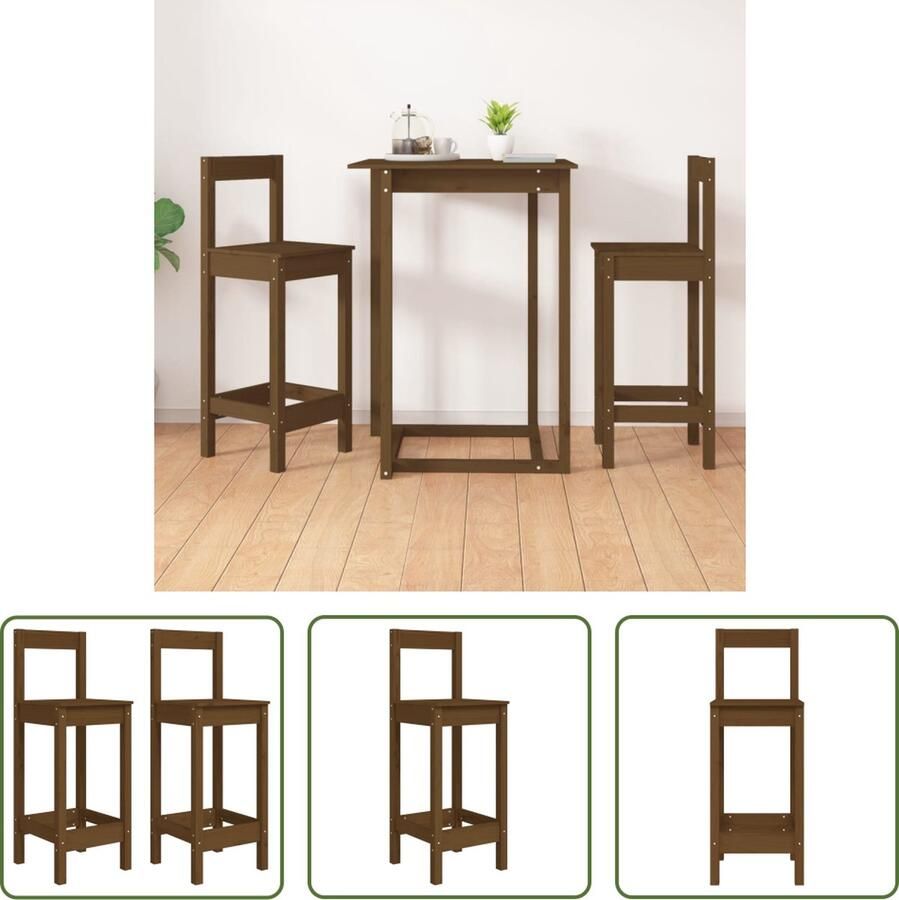 The Living Store Barstoelen 2 st 40x41-5x112 cm massief grenenhout honingbruin Eetkamerstoel - Foto 2