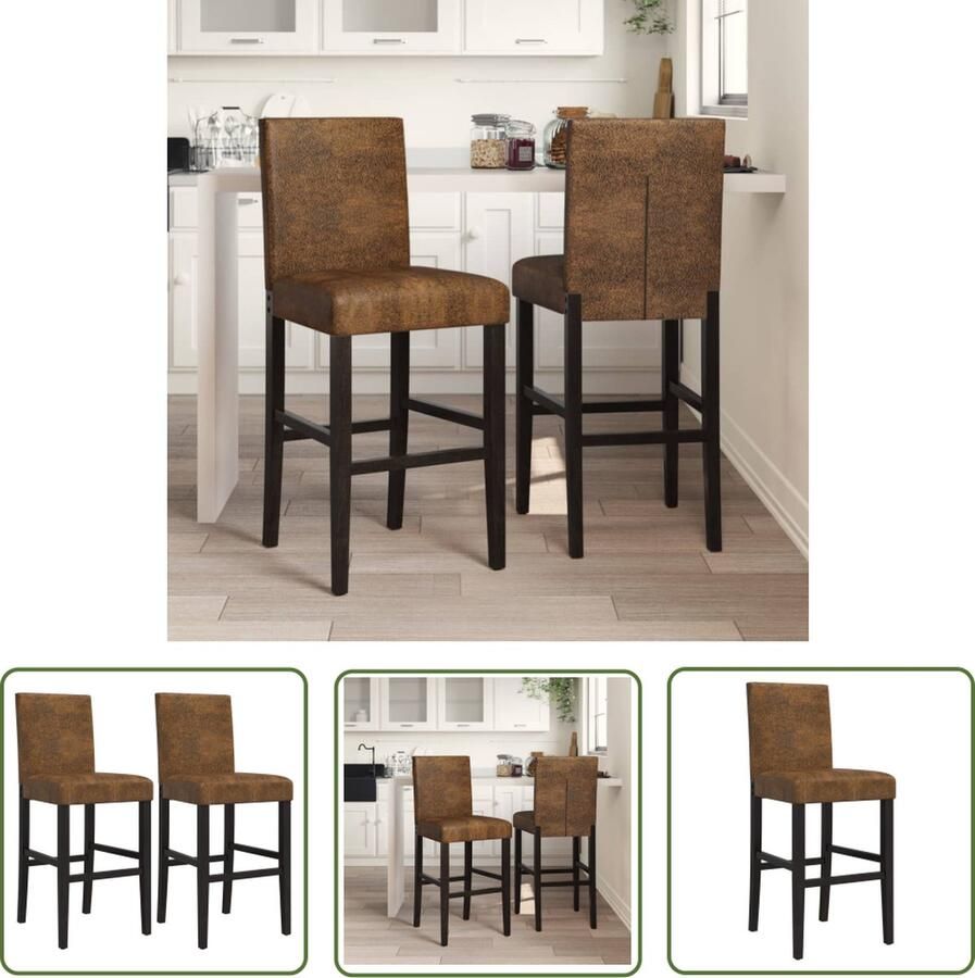 The Living Store Barkrukken Bruin en zwart Massief rubberhout 43.5 x 51 x 112 cm Duurzame stof Barkruk Barstool Bruine Barkruk Zwarte Barkruk Houten Barkruk