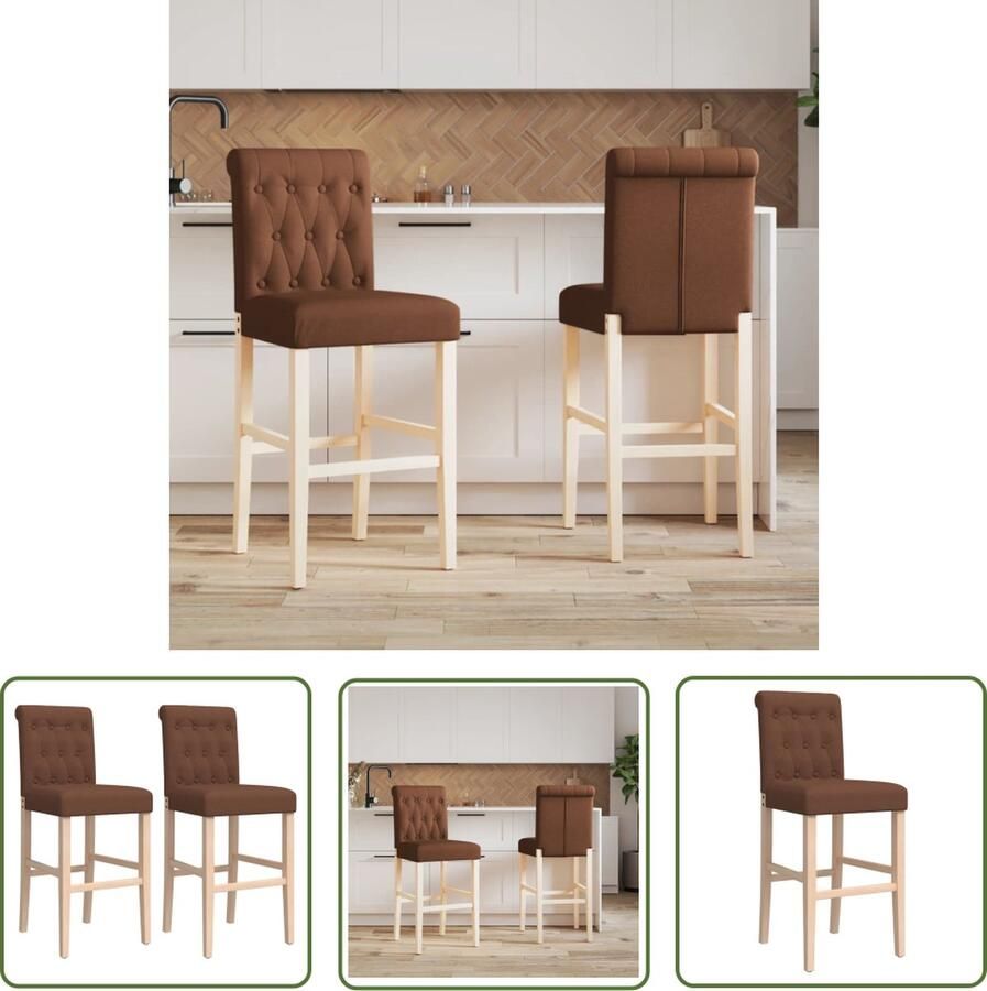 The Living Store Barkrukken Houten Stof Bruin Comfortabele Stoelen met Voetensteunen Barkruk Bruine Barkruk Houten Barkruk Comfortabele Barkruk Eetkamerstoel