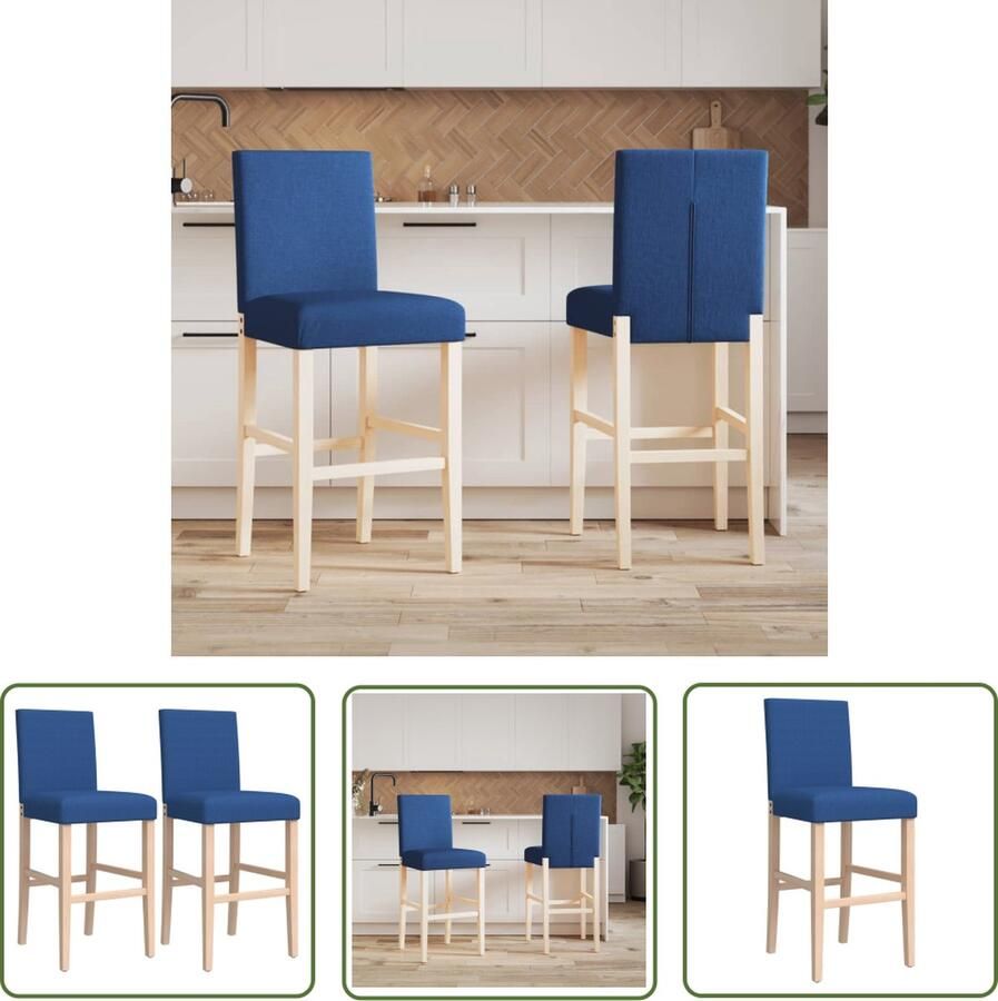 The Living Store Barstoel Massief Rubberhout Blauw 43.5 x 51 x 112 cm Duurzame Stof Barstoel Rubberhouten Stoel Blue Stoel Eetkamerstoel Keukenstoel