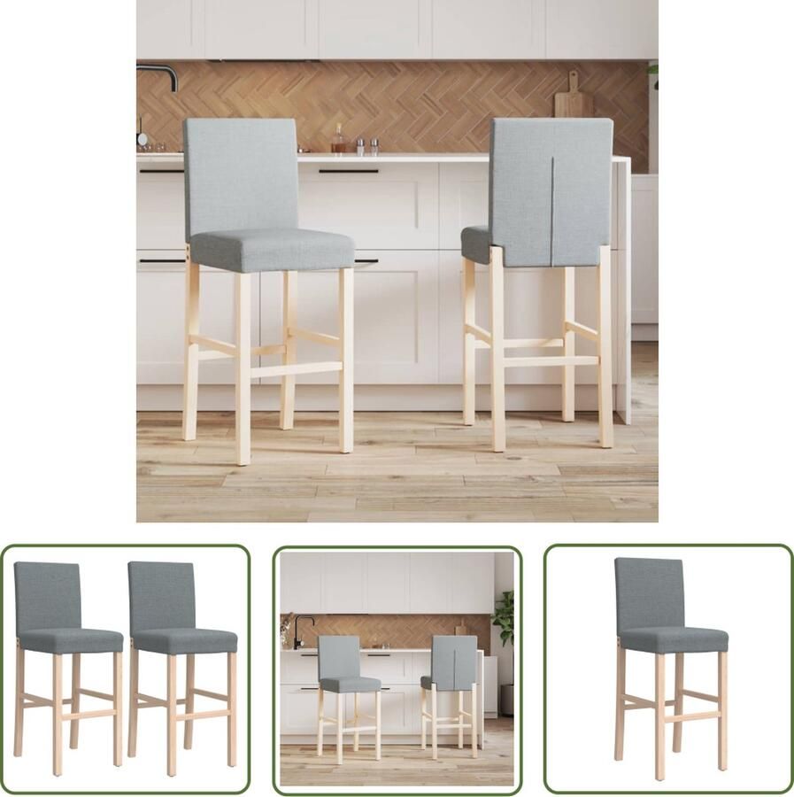 The Living Store Barstoelen 2 st massief rubberhout en stof Barstoelen Keukenstoelen Eetkamerstoelen Livingstoelen Houten Stoelen