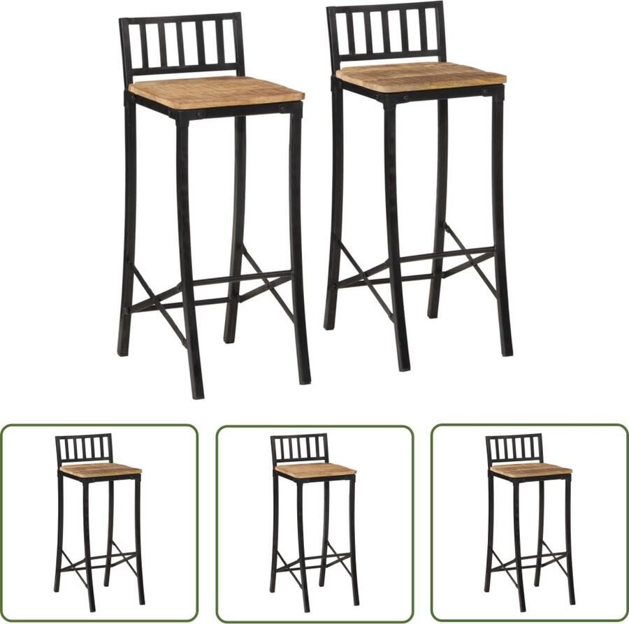 The Living Store Rustiek Houten Barkrukken 37 x 37 x 92 cm Massief Mangohout Barstooi Houten Barkruk Mangohout Barkruk Rustic Furniture Designbarkruk