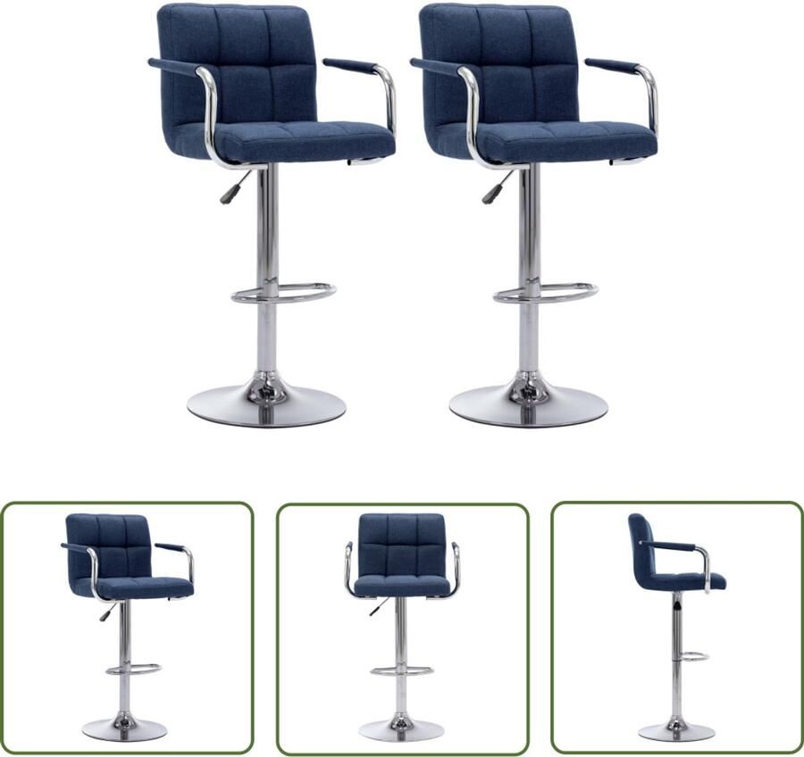 The Living Store Barstoelen 2 st stof blauw Barstoel Blauwe Barstoel Design Barstoel Stoffen Barstoel Barstoelenset
