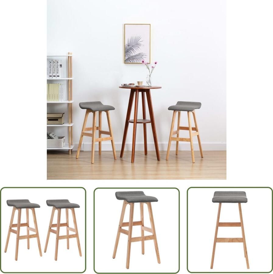 The Living Store Barstoel Donkergrijs Lichtbruin Stof Beukenhout 41x42x79cm Ingebouwde voetensteun Eenvoudige montage