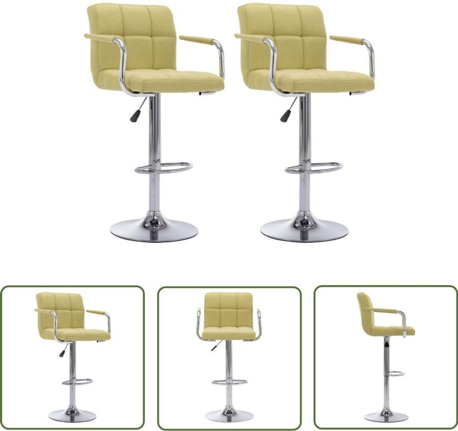 The Living Store Barstoelen 2 st stof groen Barstoel Eetkamerstoel Kruk Lounge Stoel Verdeeld Staal