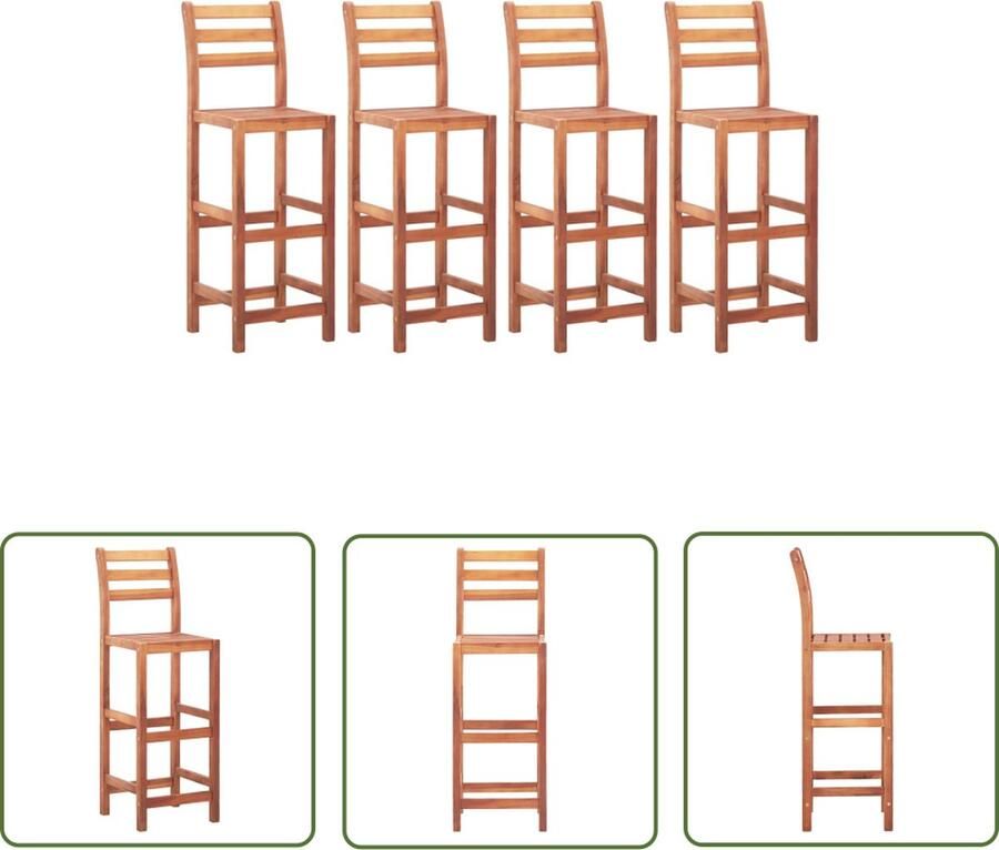 The Living Store Houten Barstoelenset Acaciahout 40 x 36.5 x 110 cm Met Rugleuning Set van 4 Barstoollen Acacia Hout Buitenshuis Meubilair Tuinset Eetkamerstoelen