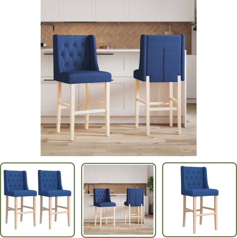 The Living Store Barstoelen Barkrukken 45 x 51.5 x 113 cm Blauw met rugleuningen met 2 oren Barstooi Barkruk Eetkamerstoel Keukenstoel Designstoel - Foto 2