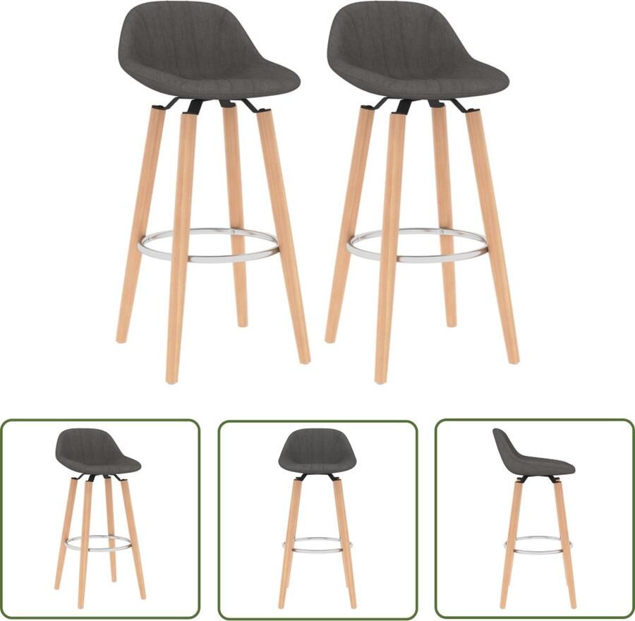 The Living Store Barstoelen Donkergrijs 45x44x86 cm Stof bekleed Massief beukenhout Voetensteun Set van 2 - Foto 2