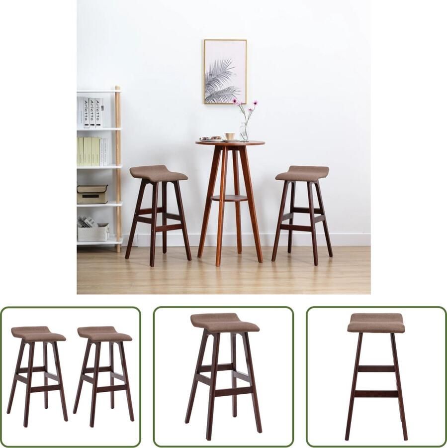 The Living Store Barstoelen Elegant Interieuraccessoires Afmeting- 41x42x79cm Kleur- Taupe en donkerbruin Materiaal- Stof (100% polyester) en beukenhout Ken- Ingebouwde voetensteun Montage vereist Inclusief 2 barstoelen - Foto 2