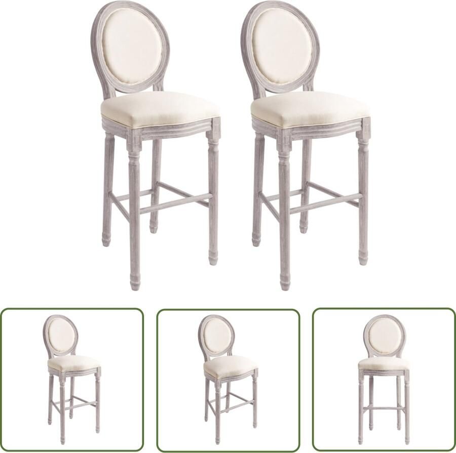 The Living Store Barstoelen Massief houten Crèmewit 48x52x123cm Barok charme Barstooi Barkrukken Stoel Vintage Stoel Klassieke Stoel - Foto 2