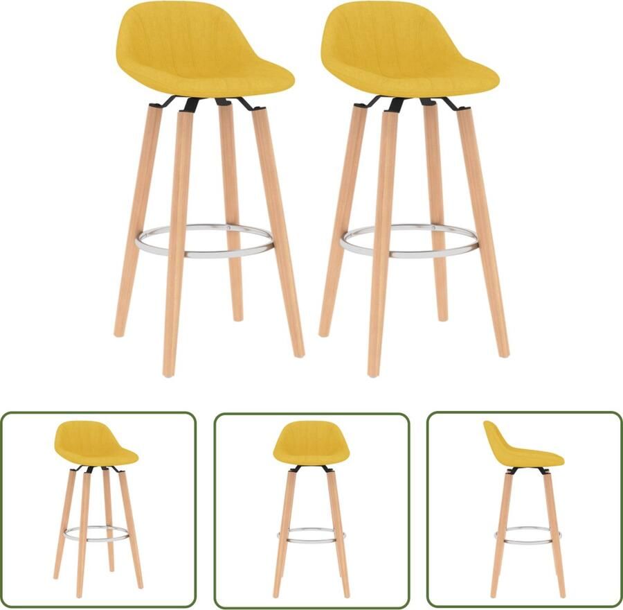 The Living Store Barstoelen Mosterdgeel Stof 45 x 44 x 86 cm Massief beukenhout Ingebouwde voetensteun Draagvermogen 110 kg - Foto 2
