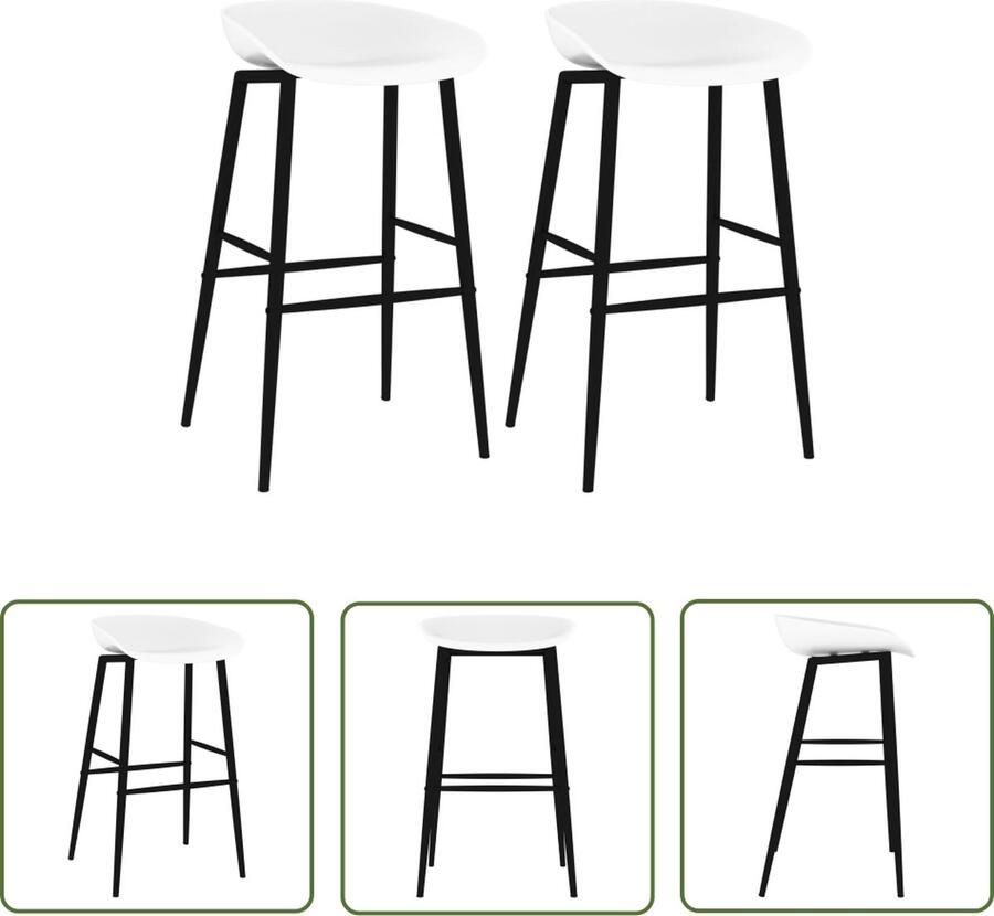 The Living Store Barstoelen Set van 2 PP en metaal 48 x 47.5 x 95.5 cm Wit Ergonomisch ontworpen zitting - Foto 2