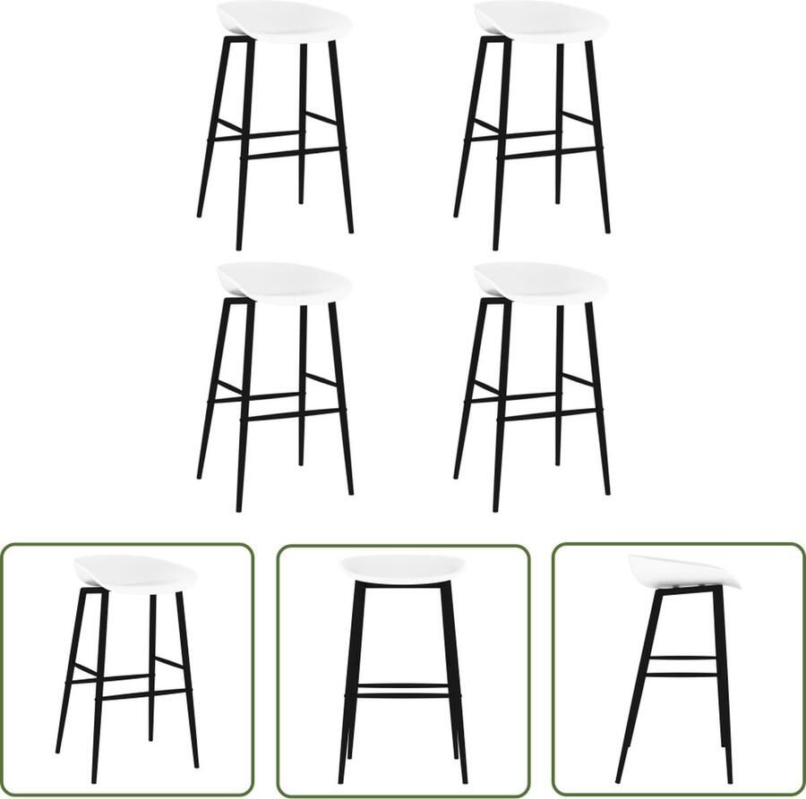 The Living Store Barstoelen Set van 4 PP en metaal 48x47.5x95.5 cm wit Lage rugleuning