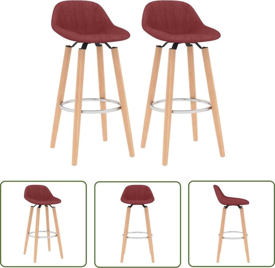 The Living Store Barstoelen Wijnrood 45 x 44 x 86 cm Stof bekleding Massief beukenhouten poten - Foto 2