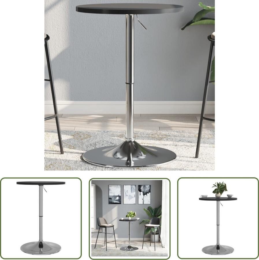 The Living Store Bartafel 50x50x90 cm bewerkt hout en verchroomd staal zwart Bartafel Zwarte Bartafel Staaltafel Houthouten Tafel Eetkamerstoel