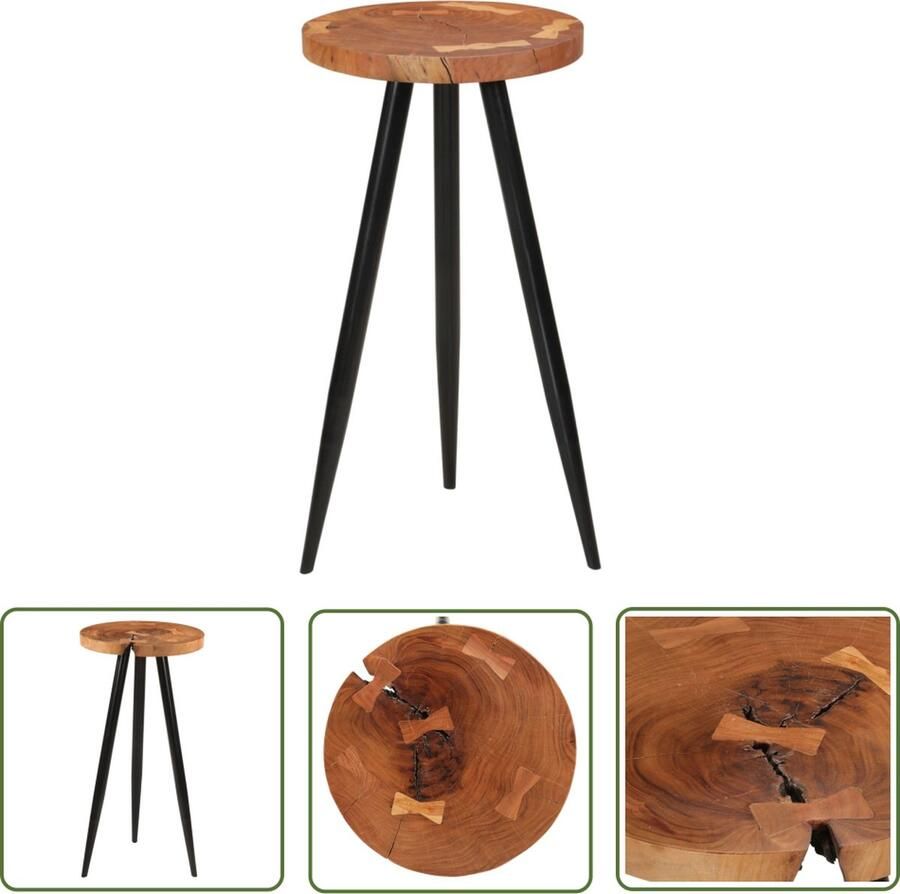 The Living Store Bartafel Industrieel Massief Acaciahout á 53 x 105 cm Metalen Poten Bartafel Industrieel Acacia Tafellaag Metalen Poten Ronde Bartafel Salontafel