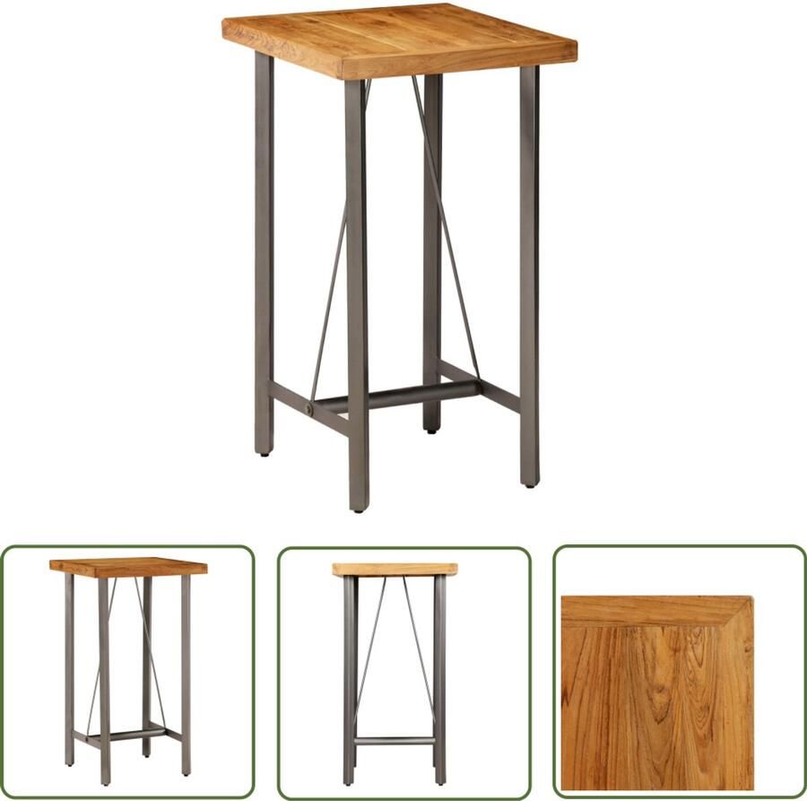 The Living Store Bartafel 60x60x107 cm massief gerecycled teakhout Bartafel Industrieel Design Teak Hout Metalen Onderstel Salontafel