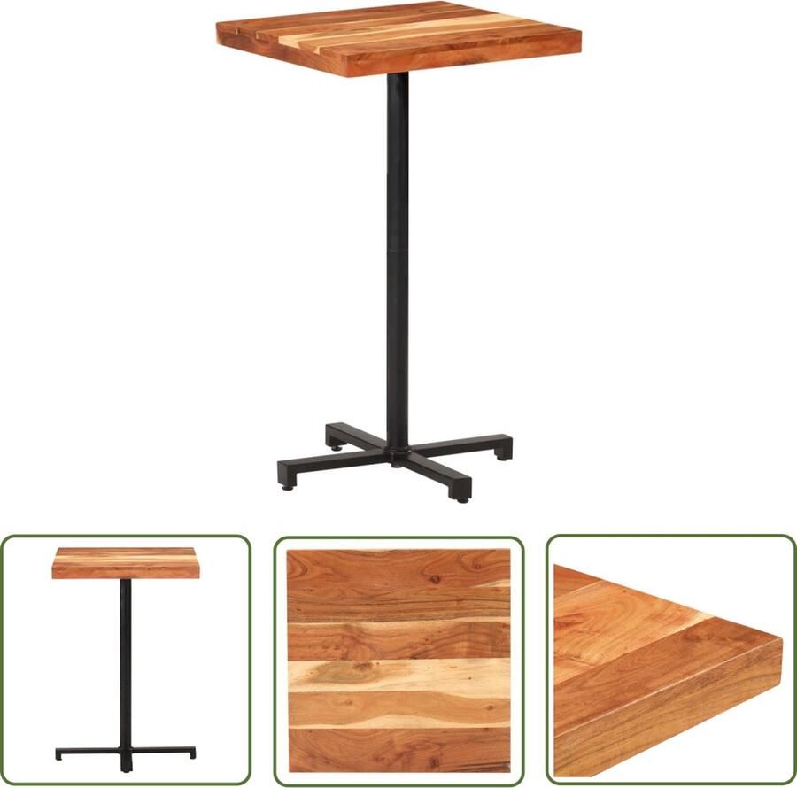 The Living Store Bartafel Acaciahout 60 x 60 x 110 cm Natuurlijke afwerking Zwarte poedercoated basis - Foto 2